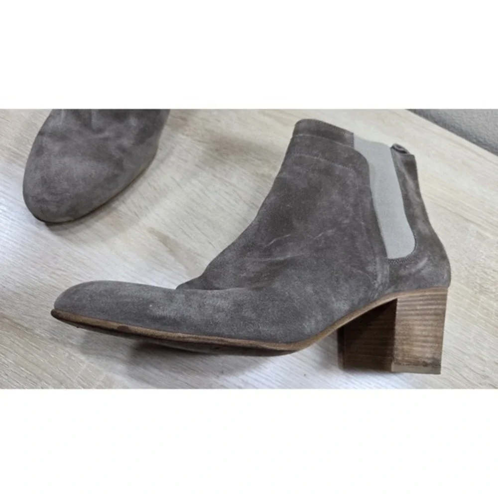 Vince Suede Chelsea Ankle‎ Boots Womens 11 Taupe Brown Block Heel Made In Italy